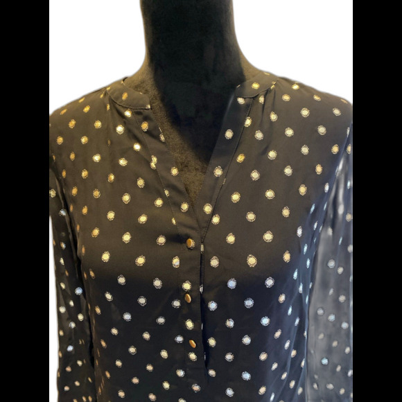 The Limited Tops - The Limited Sheer Blouse Top Size Small  Black w/ Gold Sparkle Dots  V Neck